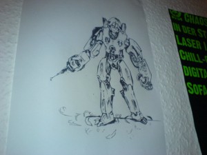 Plotter - Vektorisierte Stiftzeichnung Eingescannt, vektorisiert, geplottet, an die Wand gepinnt. Hat ein paar Macken aber sieht schon beeindruckend aus.